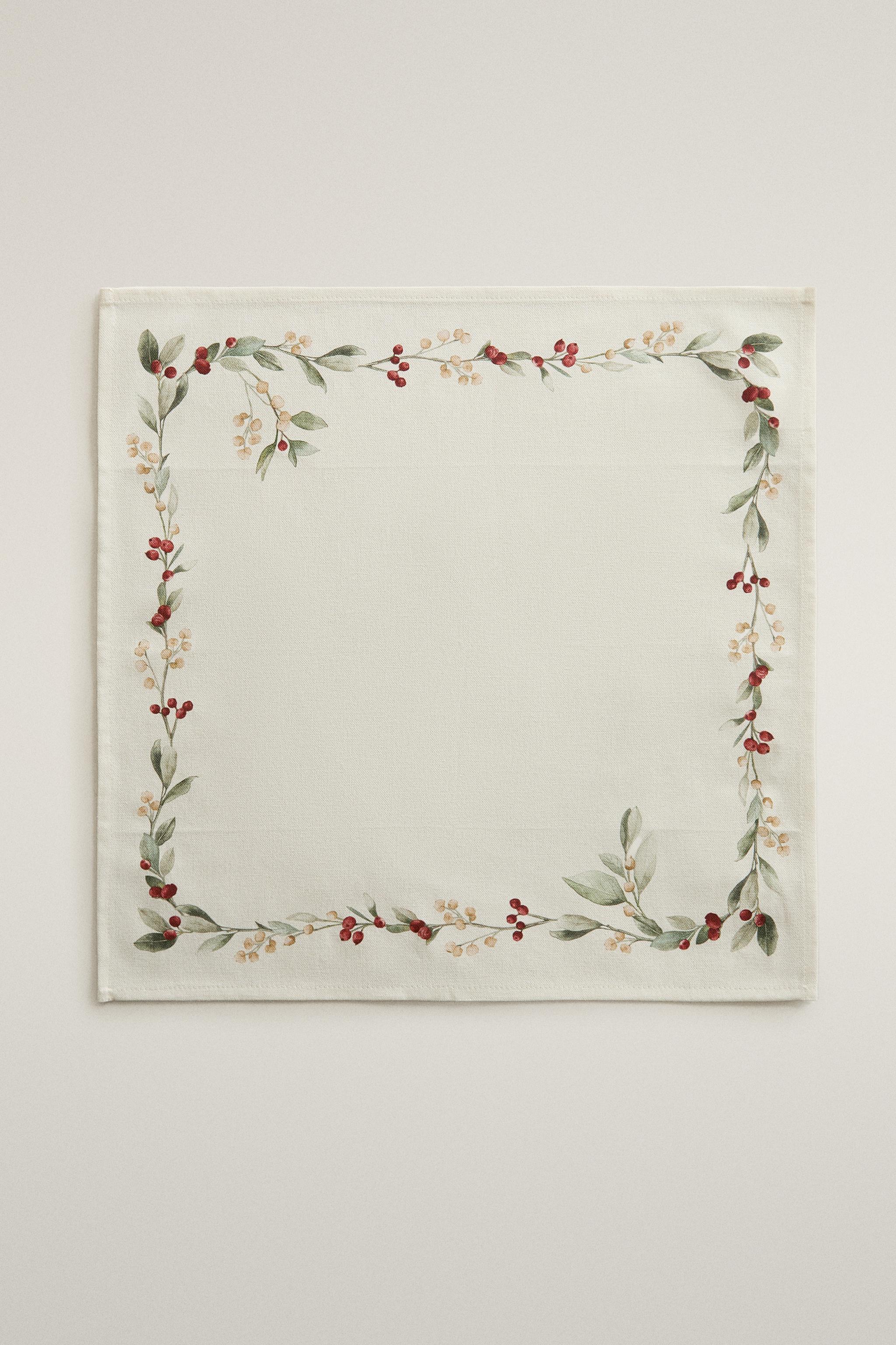 COTTON CHRISTMAS LEAF PRINT NAPKINS (PACK OF 2)