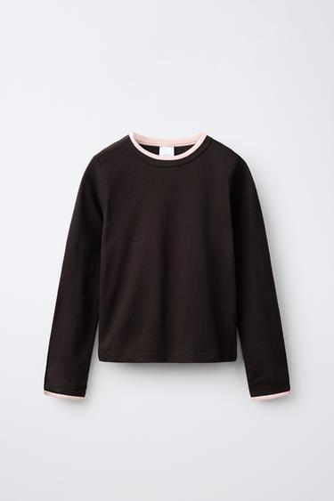 CAMISETA VIVOS CONTRASTE - Marrón de Zara - Imagen 0