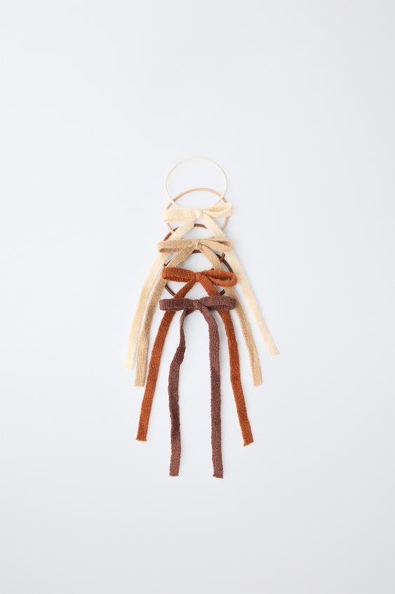 FOUR-PACK OF KNIT BOW HAIR TIES - Tans by Zara - Image 0