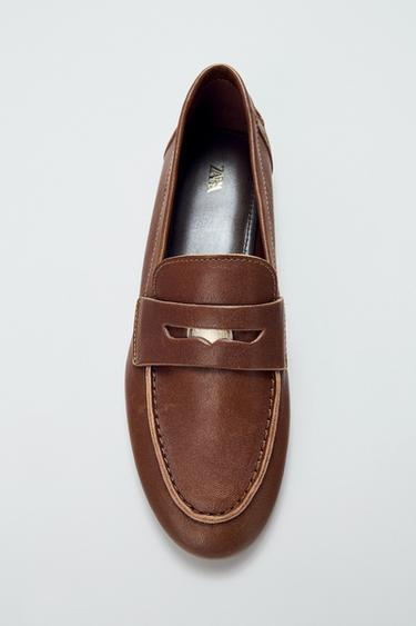 LEATHER PENNY LOAFERS - Brown by Zara