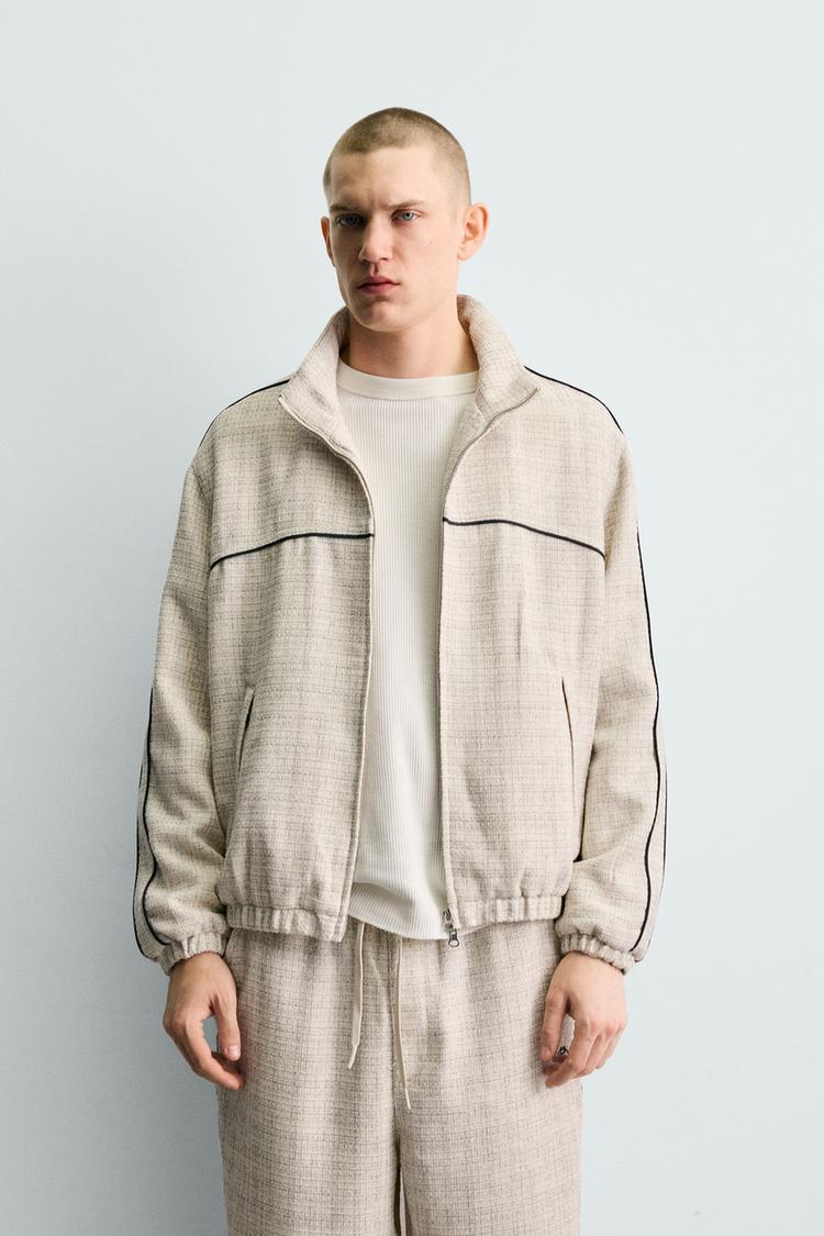 ZARA BOXY FIT TEXTURED JACKET WITH CONTRAST TRIMS