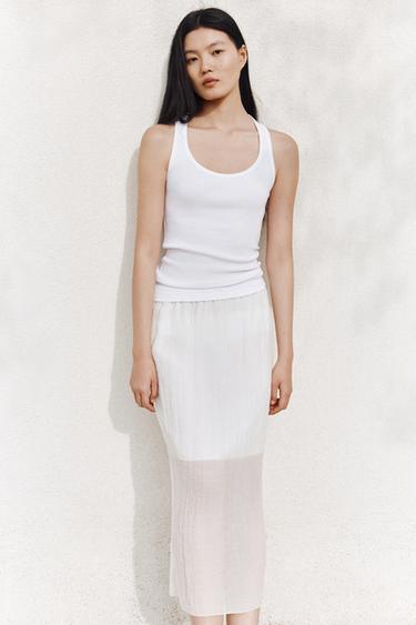 T-SHIRT SANS MANCHES EN COTON CÔTELÉ - Blanc de Zara