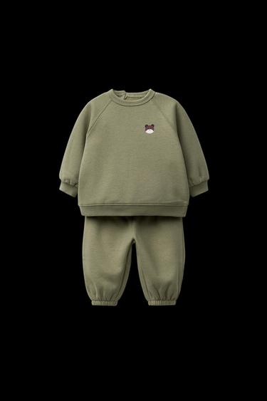 PRINT SWEATSHIRT AND JOGGER SET - Khaki by Zara - Image 0
