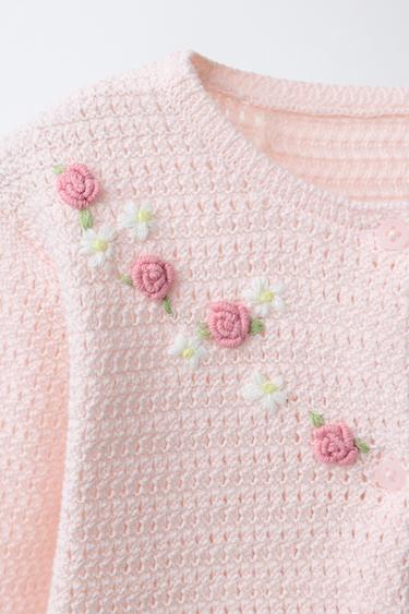 GILET EN MAILLE À FLEURS BRODÉES - Rose clair de Zara - Image 2