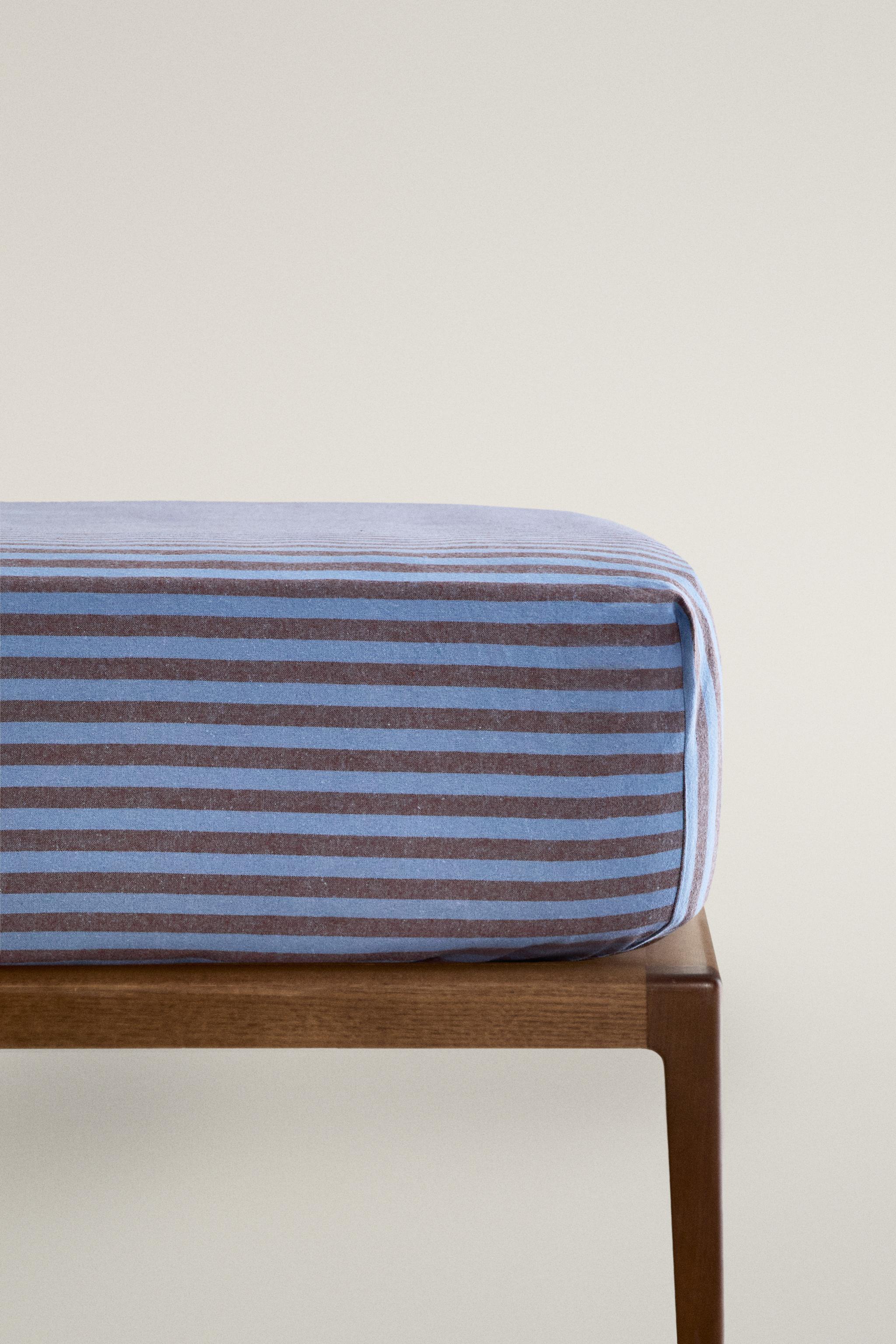 KIDS' STRIPED FLANNEL COTTON FITTED SHEET — Bluish
