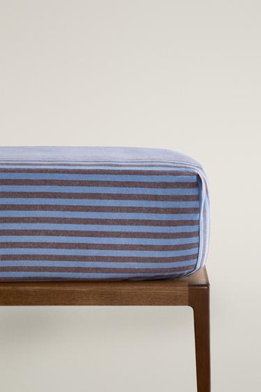KIDS' STRIPED COTTON FLANNEL FITTED SHEET – Mélykék a ZARA-tól