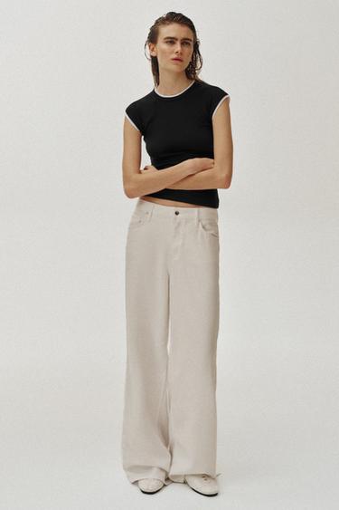 تيشرت بمظهر أكمام مزدوجة قصيرة - أسود الخاص بـ Zara - صورة 0