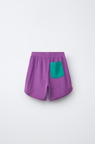 COLOUR BLOCK TERRY BERMUDA SHORTS - Purple by Zara - Image 1