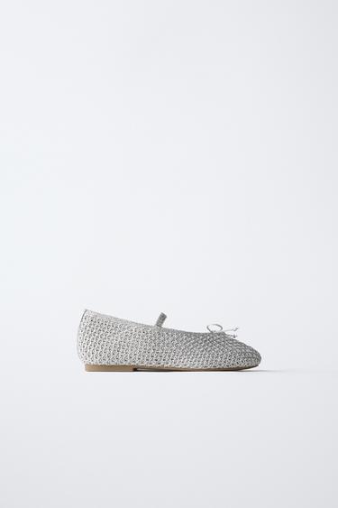 CROCHET BALLET FLATS - Silver by Zara - Image 0