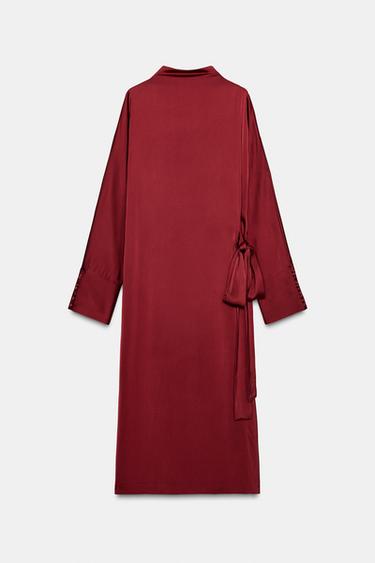 ZW COLLECTION SATIN DRESS WITH TIE DETAIL - Wine by Zara
