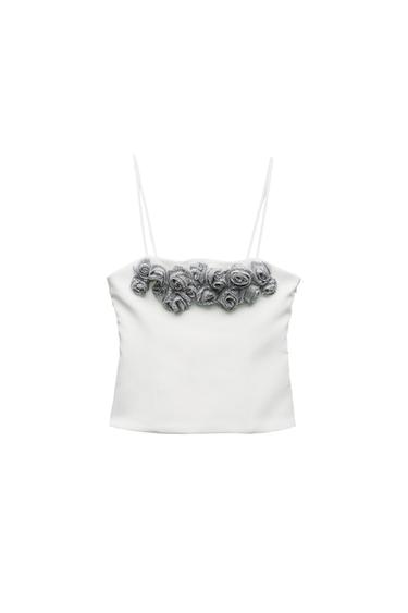 RHINESTONE FLORAL STRAPPY TOP