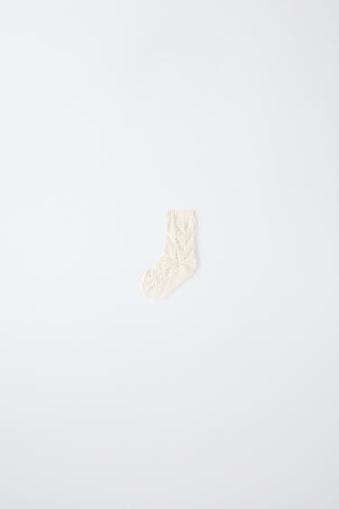 COTTON AND SILK OPENWORK MID-CALF SOCKS - Ecru by Zara