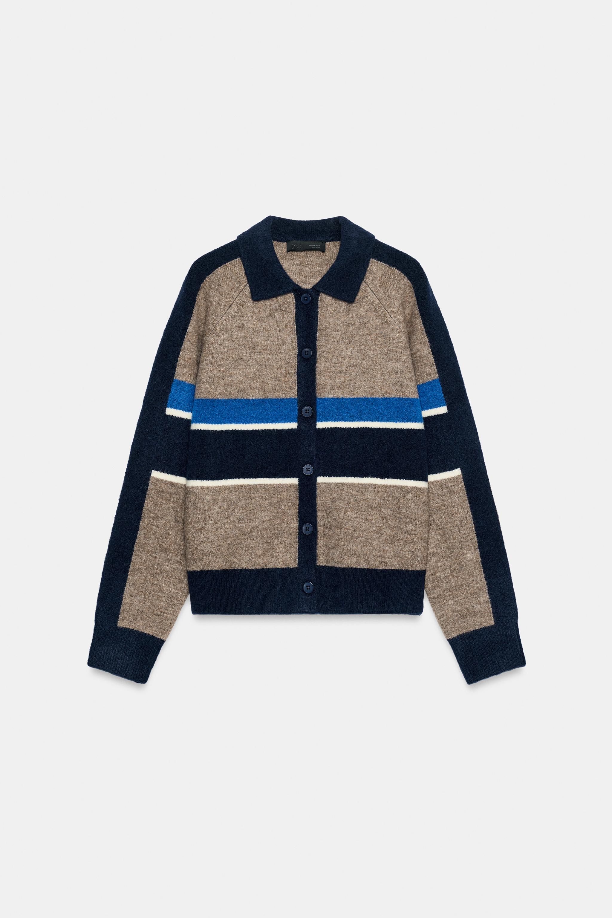STRIPED KNIT POLO CARDIGAN