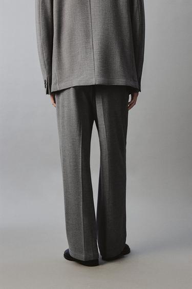 RELAXED FIT HERRINGBONE SUIT TROUSERS - Grey by Zara