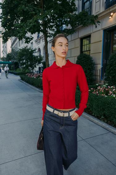 CARDIGAN WITH PETER PAN COLLAR - Red by Zara