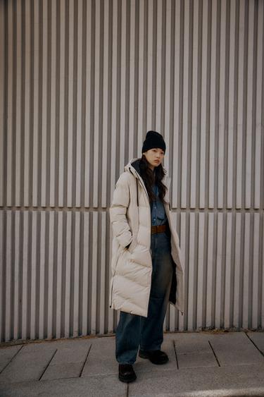 WINDPROOF 후드 롱 러버라이즈드 아노락 - Zara 라이트 베이지