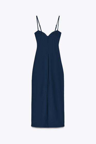 CREPE SWEETHEART NECKLINE DRESS - Navy blue by Zara - Image 6