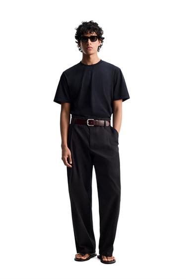 PANTALÓN WIDE FIT ALGODÓN - VISCOSA - Negro de Zara - Imagen 0