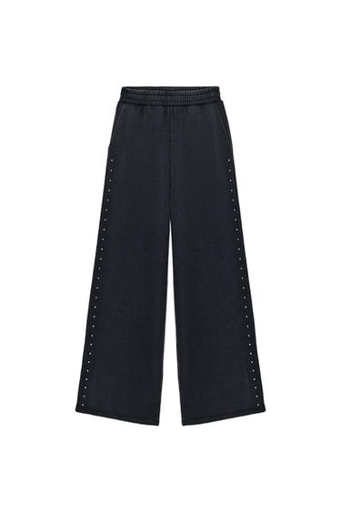 WASHED-EFFECT FLEECE TROUSERS WITH STUDS - Charcoal by Zara