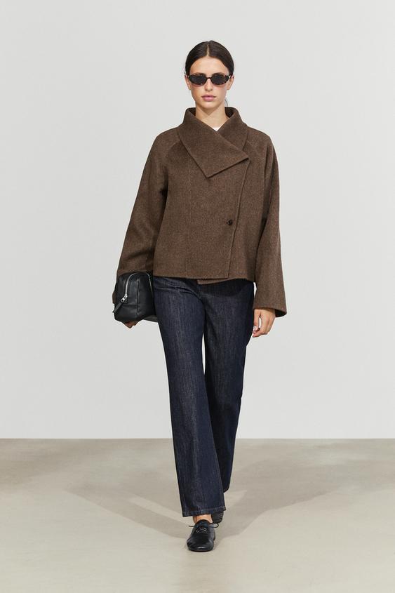 Zara Short wool blend coat with side fastening - Chocolate - Image 0
