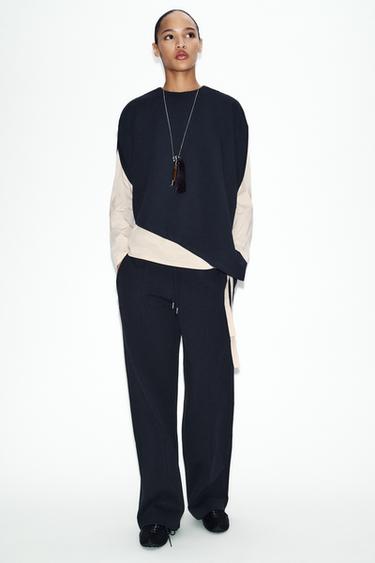 INTERLOCK STRAIGHT-LEG TROUSERS - Navy blue by Zara
