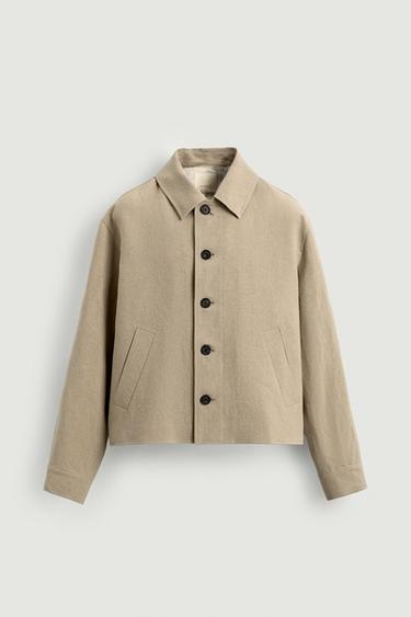 Zara sarımsı kahverengi - CROPPED FIT %100 KETEN İNCE CEKET