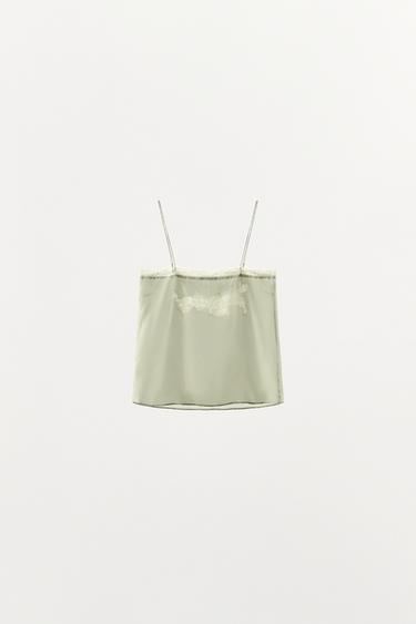 100% SILK FLORAL EMBROIDERED TOP - Sea green by Zara - Image 4