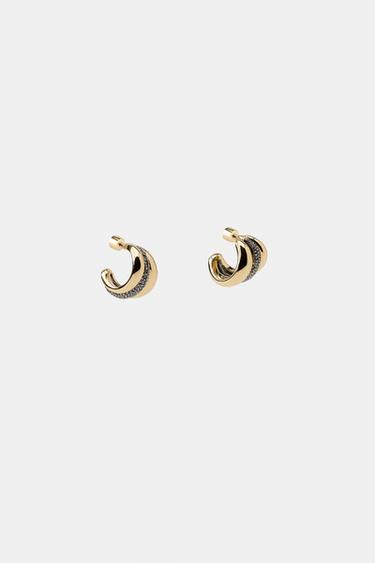 TRIPLE RHINESTONE HOOP EARRINGS - Golden by Zara - Image 2