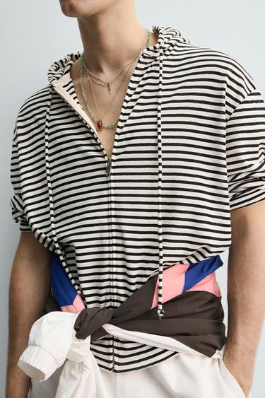 SWEAT JACQUARD RAYURES ZIP HOODIE - Blanc / Noir de Zara - Image 5