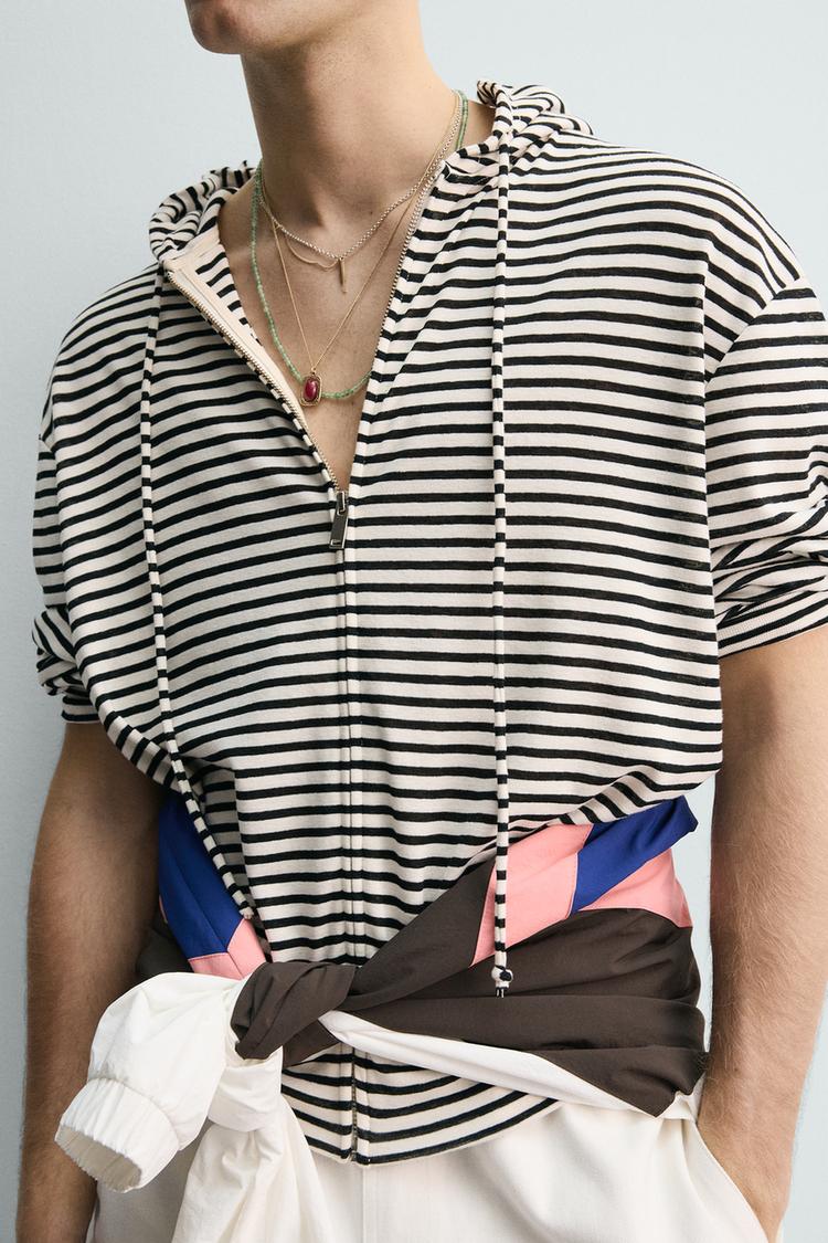 ZARA JACQUARD STRIPED ZIP-UP HOODIE