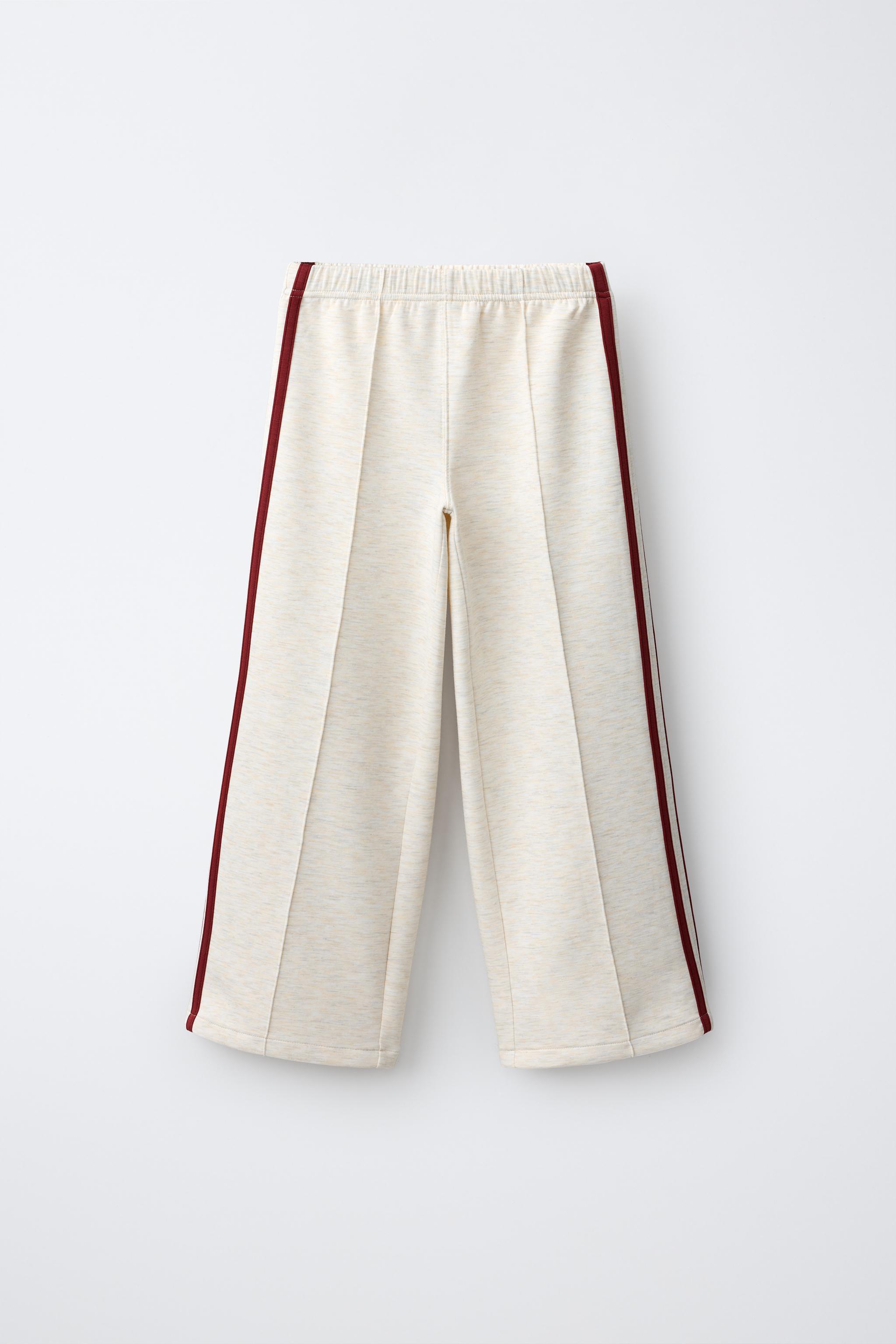 CONTRAST STRIPE WIDE-LEG PANTS — Sand / Marl