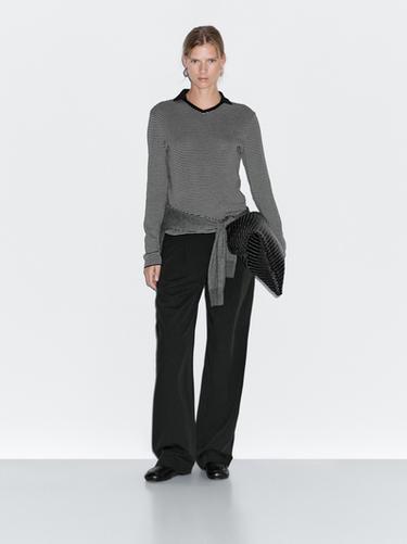 Zara Striped long sleeve polo shirt - Black - Image 0