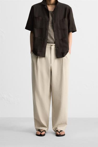 LINEN/COTTON PLEATED TROUSERS - Light beige by Zara