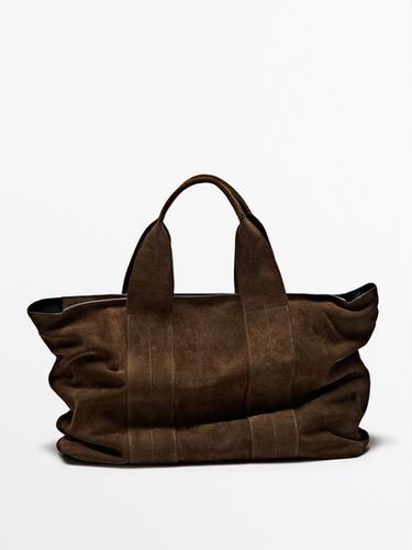 Zara Split suede leather tote bag - Brown