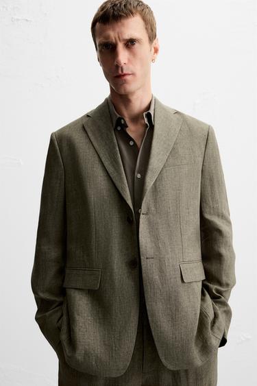 BLAZER COSTUME 100 % LIN - Kaki foncé de Zara - Image 4