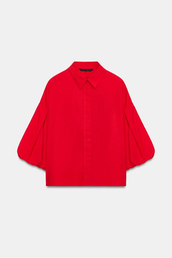 CAMISA MANGA GLOBO - Rojo de Zara - Imagen 0