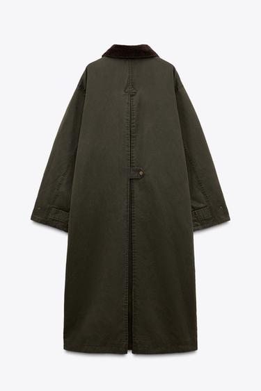 WAXED TRENCH COAT WITH CORDUROY COLLAR - Moss green by Zara - Image 5