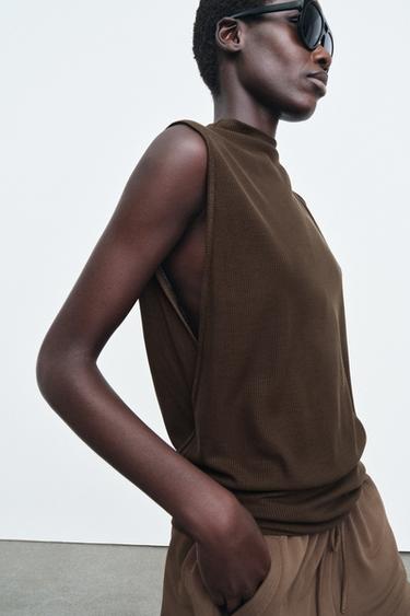 Zara FLOWY MOCK NECK TOP - Bottle green