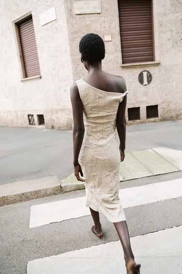 JACQUARD DRESS WITH PLEATS - mink brown by Zara - Image 3