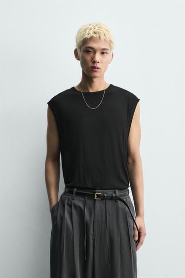 Zara RELAXED FIT 100% BAMBOO TANK SHIRT - Black