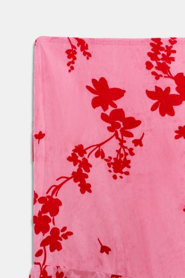 JUPE MI-LONGUE ASYMÉTRIQUE EN TULLE FLOQUÉ - Rose moyen de Zara - Image 6