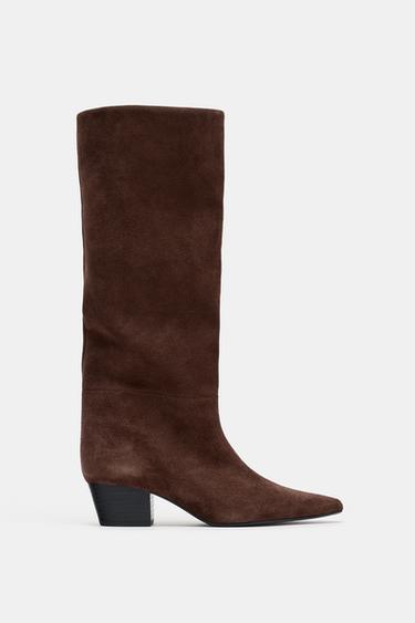 Zara SPLIT SUEDE COWBOY BOOTS - Brown
