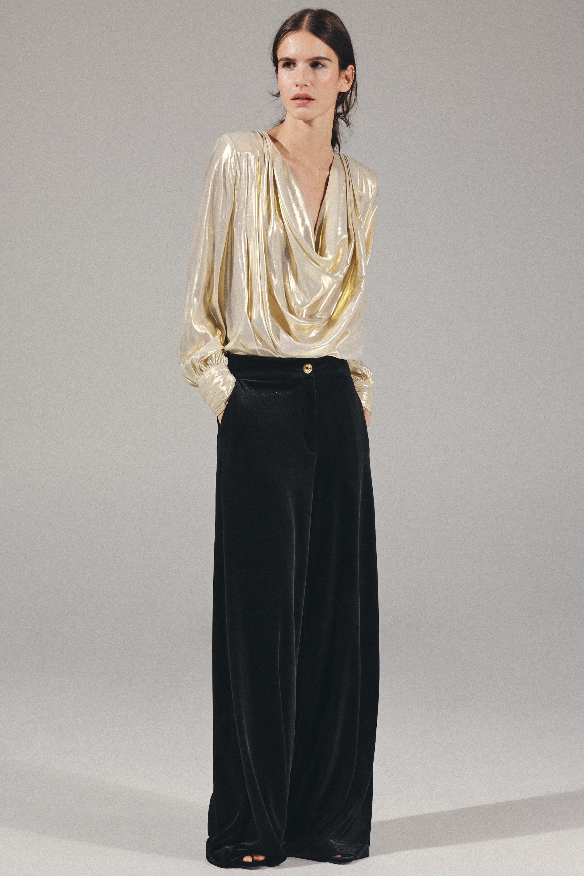 Metallic-Effect Draped Blouse by Zara