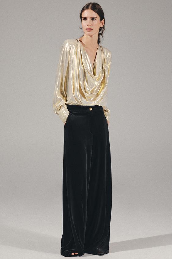 DRAPED METALLIC EFFECT BLOUSE - Gold by Zara - Image 0