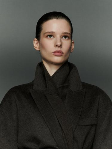 Manteau long croisé en laine mélangée - Marron de Zara