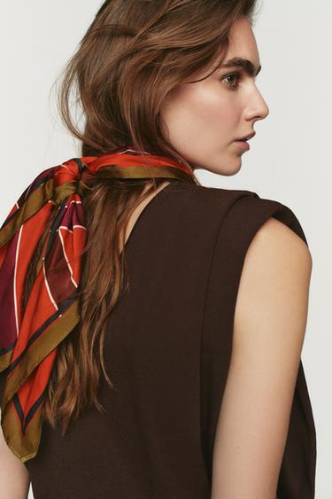 Zara 100% VISCOSE STRIPED PRINT SCARF - Red