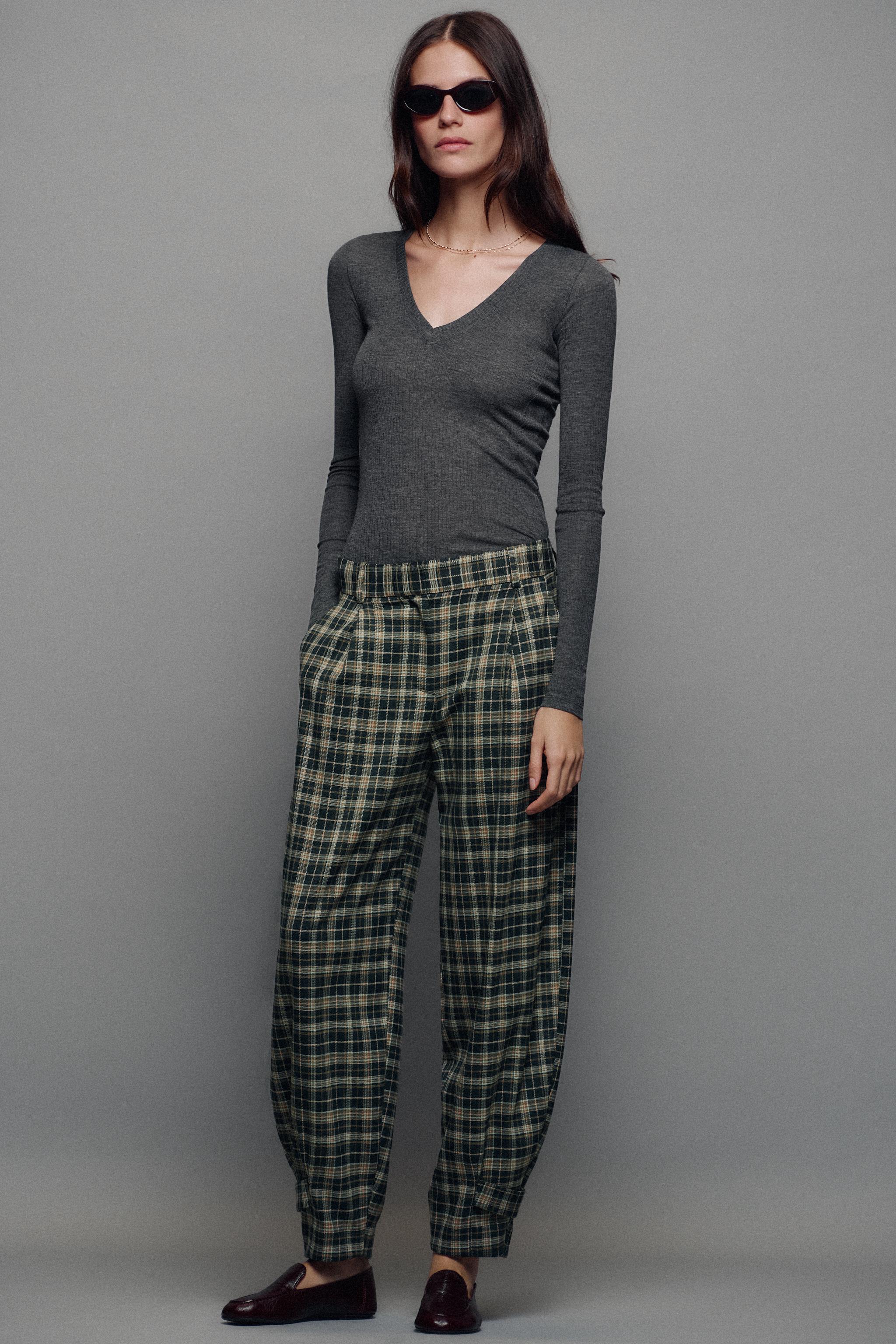 Checkered Pants With Tab Hem by Zara