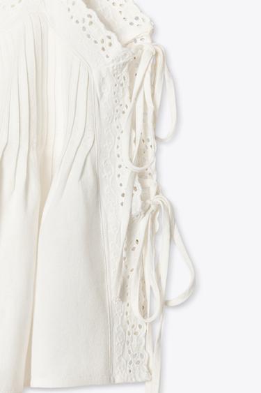 TOP BRODÉ AVEC NŒUDS - Blanc cassé de Zara - Image 6