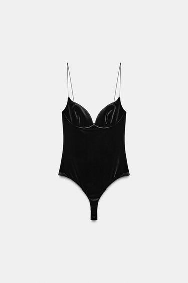 STRAPPY VELVET BODYSUIT - Black by Zara