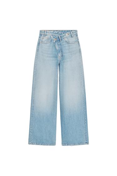 JEANS TRF WIDE LEG CINTURA CRUZADA TIRO ALTO - Azul claro de Zara